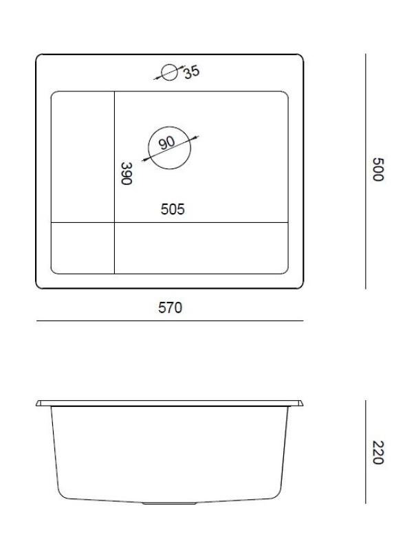 Quadri Sheffield Ανθρακί Γρανίτης Εντοιχισμένος ή Επικαλυπτόμενος Νεροχύτης 57x50 cm με Τρύπα για Μπαταρία και Χρυσό Βύσμα - 1208967813