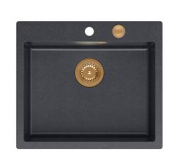 Quadri Sheffield Ανθρακί Γρανιτένιος Νεροχύτης Επικαθήμενος ή Ενθετός 57x50 cm με Επιφάνεια για Μπαταρία και Χάλκινο Βύσμα - 1208967814