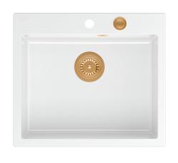 Quadri Sheffield Λευκός Γρανιτένιος Νεροχύτης Επικαθήμενος ή Ενταφιασμένος 57x50 cm με Πάγκο για Μπαταρία και Χάλκινη Βαλβίδα - 1208967818