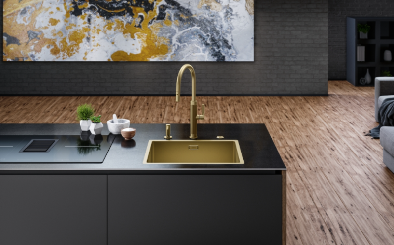 Φράνκε Mythos Masterpiece Μπαταρία Κουζίνας Χρυσή με J-στόμιο και Εξαγώμενο Ντουζ - 115.0711.558