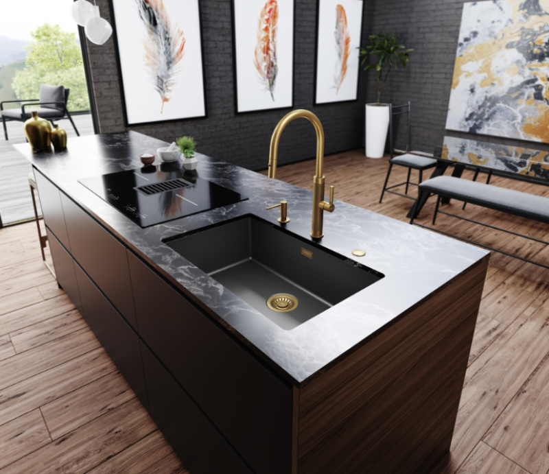 Φράνκε Mythos Masterpiece Μπαταρία Κουζίνας Χρυσή με J-στόμιο και Εξαγώμενο Ντουζ - 115.0711.558