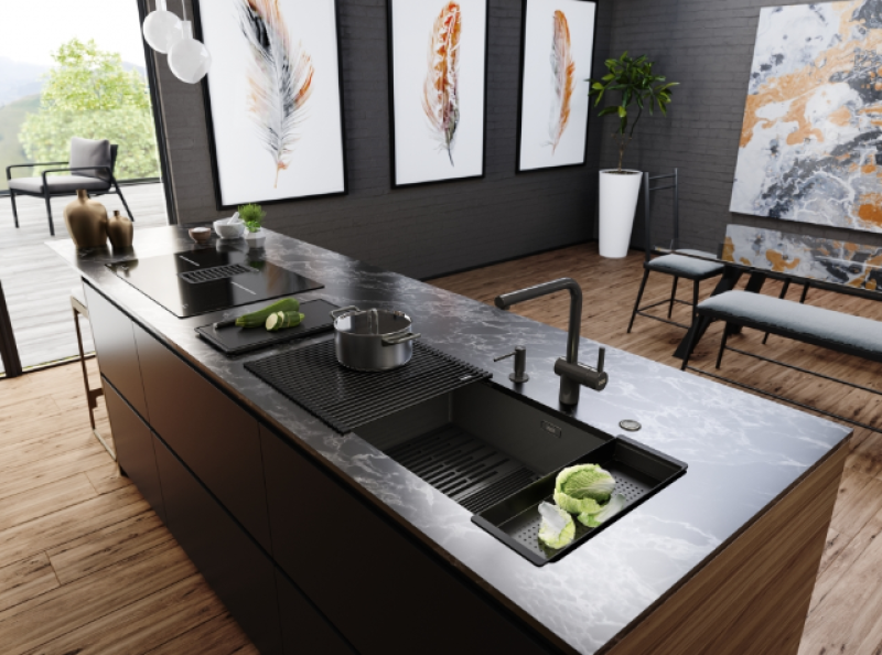 Franke Mythos Masterpiece BXM 210.68 Μεγάλο Πυροβόλο Μεταλλικό Νεροχύτη PVD Ανθρακί 685x410mm Επίπεδη Κατασκευή και Υποκατασκευή - 127.0676.885