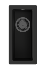 GraniteMy Universal Μικρός Μαύρος Γρανιτένιος Νεροχύτης 17x40 cm επιτραπέζια, υποκατασκευή και ενσωματωμένη εγκατάσταση με gun metal βαλβίδα - 1208967899