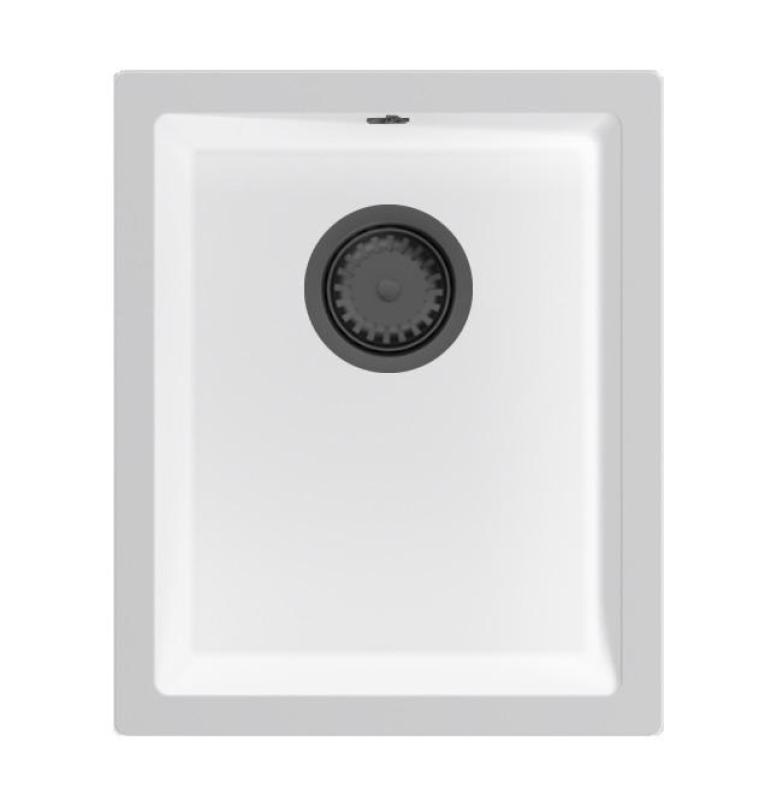 GraniteMy Universal Λευκό γρανιτένιο νεροχύτη 34x40 cm λευκό επιτραπέζιο και ενσωματωμένο με βύσμα gun metal 1208967904