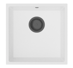 GraniteMy Universal Λευκός γρανίτης νεροχύτης 40x40 cm λευκός επιφάνειας, υποβολής και επίπεδης εγκατάστασης με μεταλλικό πώμα Gun metal 1208967908