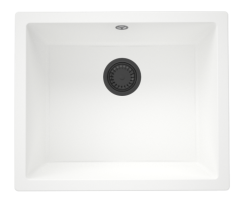 GraniteMy Universal Γρανιτένιος Λευκός Νεροχύτης 50x40 cm επιτραπέζιος, εντοιχισμένος και εγκατεστημένος στο ίδιο επίπεδο με βαλβίδα gun metal - 1208967925.