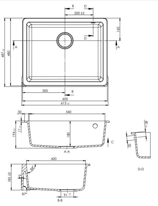 GraniteMy Παράδοση Εξοχικός Νεροχύτης Γρανίτης 60x48 εκ Μαύρος Κάτω Πάγκου και Ενσωματωμένος με Χάλκινο Πώμα 1208967937