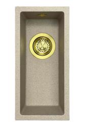GraniteMy Universal γρανίτης μπεζ άμμος μικρό νεροχύτη 17x40 εκατοστά επιφανειακή, κάτω από την επιφάνεια και εντοιχιζόμενη με χρυσή βύσμα 1208968003