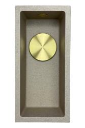 GraniteMy Universal γρανίτης μπεζ άμμος μικρό νεροχύτη 17x40 εκατοστά επιφανειακή, κάτω από την επιφάνεια και εντοιχιζόμενη με χρυσή βύσμα 1208968003