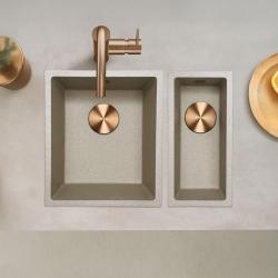 GraniteMy Universal γρανίτης μπεζ άμμος μικρός νεροχύτης 17x40 cm επιφανειακή εγκατάσταση και επίπεδη εγκατάσταση με χάλκινο πώμα 1208968004