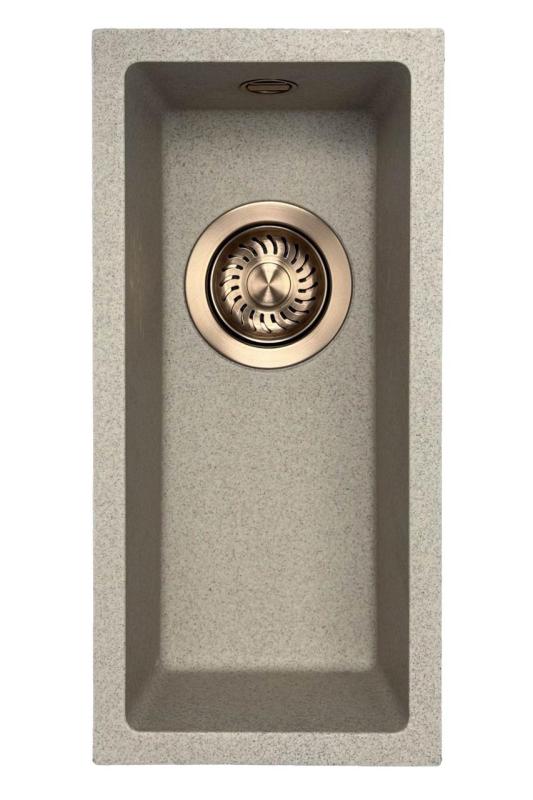 GraniteMy Universal γρανίτης μπεζ άμμος μικρός νεροχύτης 17x40 cm επιφανειακή εγκατάσταση και επίπεδη εγκατάσταση με χάλκινο πώμα 1208968004