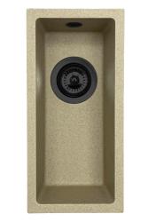GraniteMy Universal γρανίτης μπεζ άμμου μικρός νεροχύτης 17x40 cm επάνω πάγκου, υποκατασκευή και επίπεδη εγκατάσταση με μαύρο πώμα 1208968005.