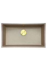GraniteMy Universal γρανίτης μπεζ άμμος νεροχύτης 74x40 cm επιφάνεια πάγκου, υποκατασκευή και εντοιχισμός με χρυσό βύσμα 1208968018.