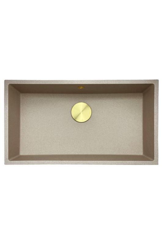 GraniteMy Universal γρανίτης μπεζ άμμος νεροχύτης 74x40 cm επιφάνεια πάγκου, υποκατασκευή και εντοιχισμός με χρυσό βύσμα 1208968018.