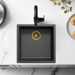 Μαύρο νεροχύτη 40x40cm για εγκατάσταση κάτω από πάγκο και επίπεδη εγκατάσταση με χρυσό βύσμα 1208968034