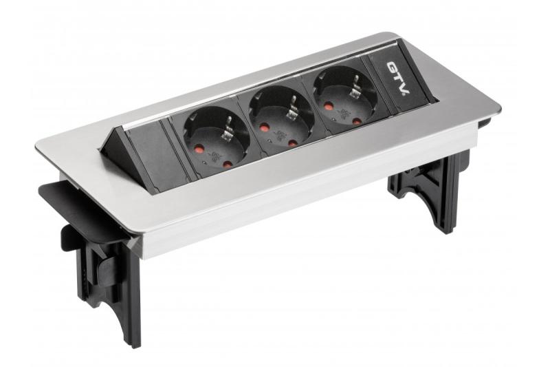 Προέκταση επιφάνειας εργασίας χωρίς κασέτα 3x πρίζα schuko, καλώδιο ρεύματος 1,5μ με πρίζα ανοξείδωτου ατσαλιού (βίδα στήριξης)