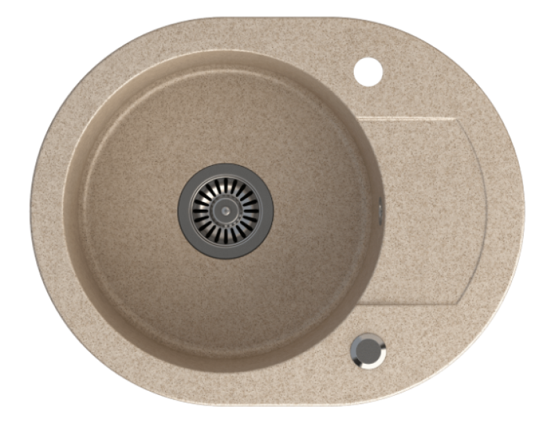 Quadri Λονδίνο Beije Άμμος Γρανίτης Στρογγυλός Νεροχύτης με Στραγγιστήρι και Βαλβίδα Ανοξείδωτου Χάλυβα 585x460mm Αντιστρέψιμος - 1208969495