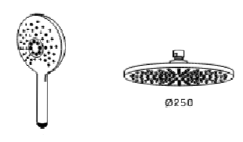 Waterevolution Flow θερμοστατική τριπλή μπάτα ντους με κεφαλή ντους 250 mm και στρογγυλή χειροκίνητη ντουζιέρα χρώμιο T131TNR2501