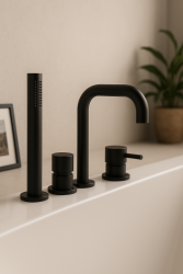 Εξέλιξη Νερού Flow Μπαταρία Μπάνιου 4 Οπών για Τοποθέτηση στην Άκρη Μπανιέρας Μαύρο H T138HPR