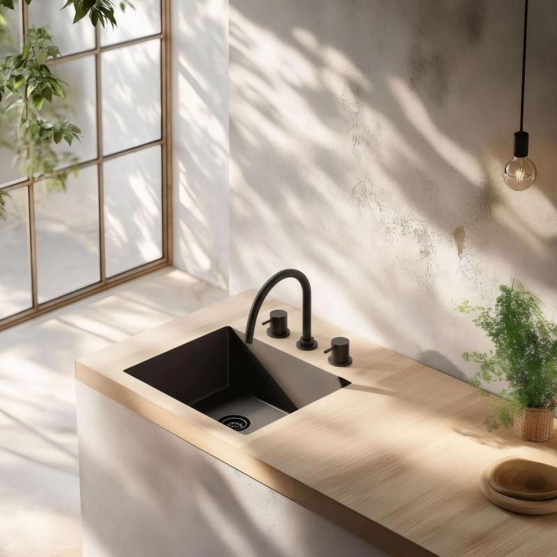 Waterevolution Flow 3-οπών μίκτης κουζίνας με περιστρεφόμενο στόμιο και σύνδεση για φιλτραρισμένο νερό μαύρο T152UPR