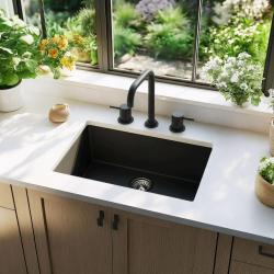 WaterEvolution Flow 3-οπών γωνιακή μίκτης κουζίνας με περιστρεφόμενο στόμιο και σύνδεση για φιλτραρισμένο νερό μαύρο T152HPR