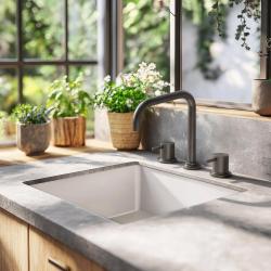 Waterevolution Flow Μικτή βρύση κουζίνας 3 οπών με περιστρεφόμενο στόμιο και σύνδεση φιλτραρισμένου νερού, χρώμα gun metal T152HGME