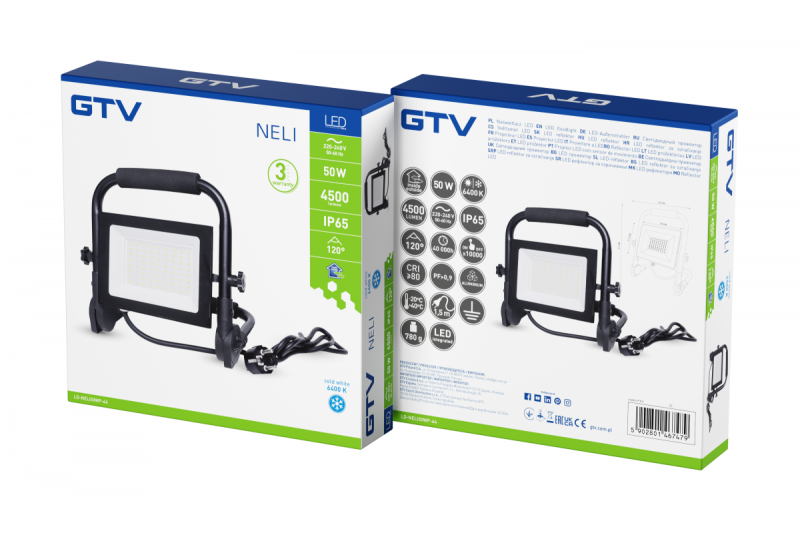 NELI Φορητός Προβολέας, LED, 50W, 4500lm, 6400K, AC220-240V, IP65, καλώδιο 1,5m