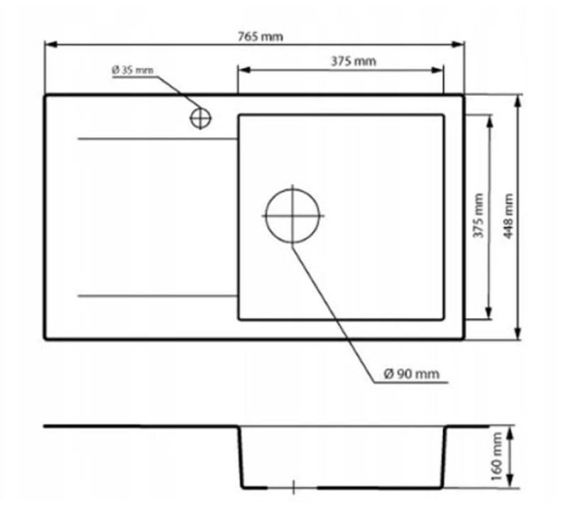 Graniteland Liri Γρανίτης Λευκός νεροχύτης με στραγγιστήρα 765x448 mm 1208969990