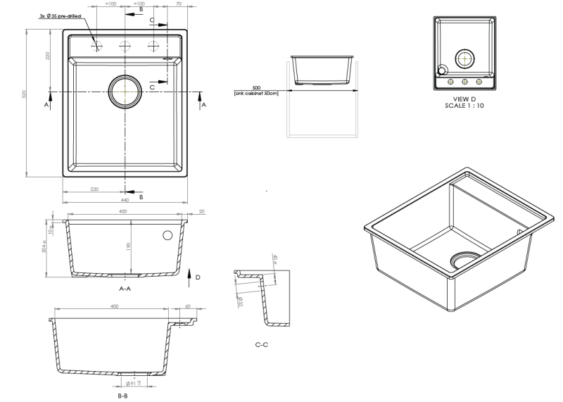 GraniteMy Bremen Γρανιτένιος Νεροχύτης 44x52 εκ. Μαύρο – Επιτραπέζια, Υποκατασκευή και Ενσωματωμένη Εγκατάσταση με Πάγκο για Μπαταρία και Ανοξείδωτο Πώμα 1208969991