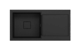 GraniteMy Ζαφείρι Μαύρος Γρανιτένιος Νεροχύτης 97x50 cm με Επιφάνεια Στραγγίσματος, Αναστρέψιμος, με Μαύρο Τετράγωνο Καπάκι Αποχέτευσης 1208969997