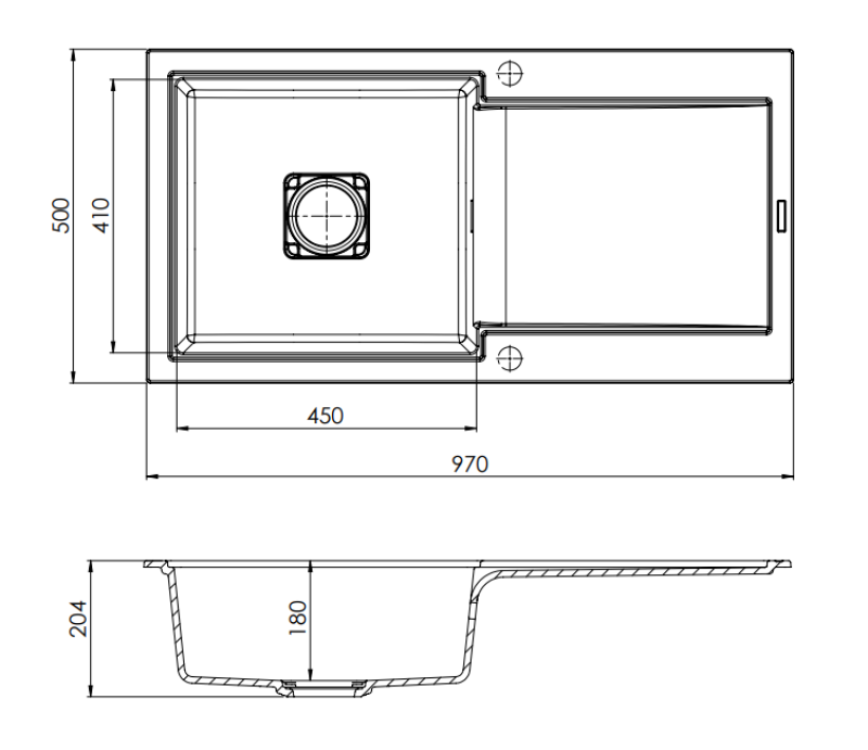 GraniteMy Ζαφείρι Μαύρος Γρανιτένιος Νεροχύτης 97x50 cm με Επιφάνεια Στραγγίσματος, Αναστρέψιμος, με Μαύρο Τετράγωνο Καπάκι Αποχέτευσης 1208969997