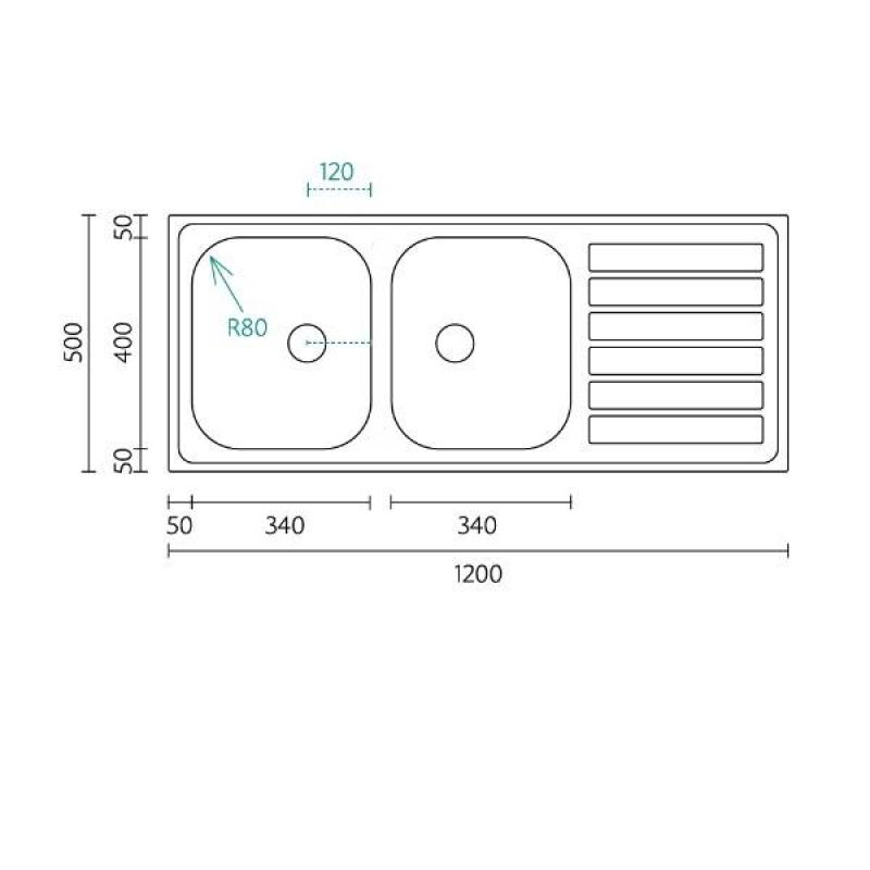 Banka Centurio 120 ανοξείδωτο διπλό νεροχύτη επιτραπέζιο 120x50cm με αποστραγγιστικό 1208970029