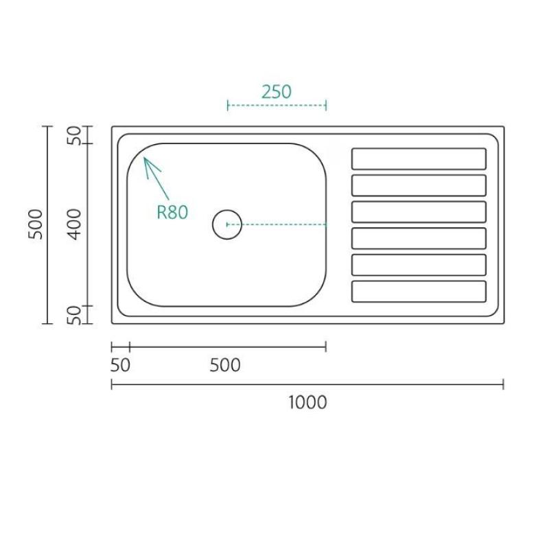 Banka Centurio 100-50 Ανοξείδωτος νεροχύτης επιφανείας 100x50cm με αποστραγγιστικό τμήμα 1208970030