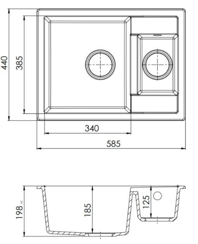 GraniteMy Smart εξαιρετικά ρηχός 1,5 νεροχύτης επιφάνειας από γρανίτη σε λευκό χρώμα 58x44cm με λευκή τάπα και κάλυμμα 1208970052.