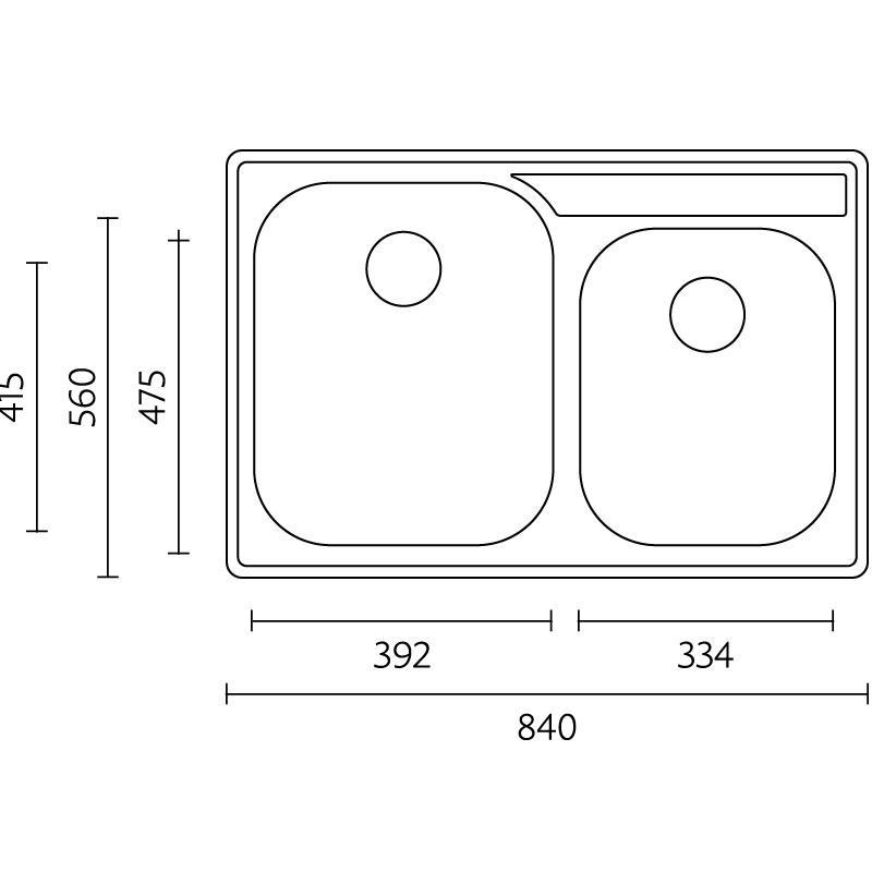 Banka Princess ανοξείδωτο διπλό νεροχύτη επιτραπέζιο 84x56 cm με οπή για βρύση 1208970066