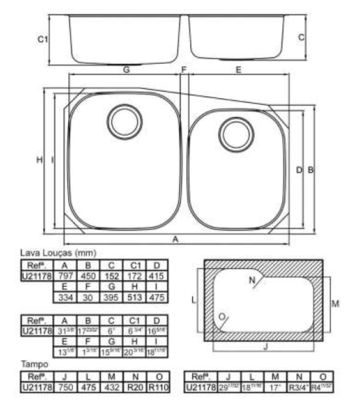 Banka Princess ανοξείδωτο διπλό νεροχύτη υποστύλωσης 750x475 mm 1208970067