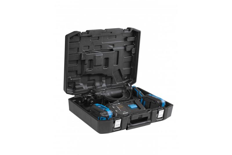 HÖGERT Ασύρματος γωνιακός τροχός με διακόπτη πεντάλ, 125MM, 18V, σετ με μπαταρία, φορτιστή, αξεσουάρ