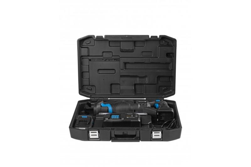 Σετ επαναφορτιζόμενου πριονιού HÖGERT, 18V, χωρίς ψήκτρες, μπαταρία, φορτιστής, αξεσουάρ.