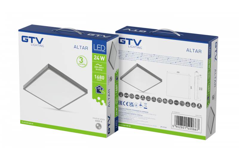 ALTAR LED Οροφής, 295x295mm, 4000K, 24W, 1680lm, AC180-250V, 50/60 Hz, PF>0.5, IP54, γκρι, 3 χρόνια εγγύηση