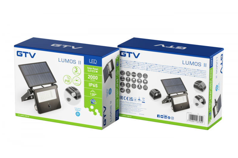 Φως πλημμυρίσματος ηλιακής ενέργειας LUMOS II, LED, 2000lm, 6400K, 2600mAh αντικαταστάσιμο, IP65, μαύρο