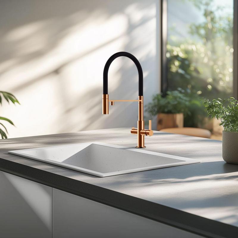 Ausmann Claridge Μπαταρία κουζίνας 3 δρόμων με ευέλικτη ροή και φιλτραρισμένο νερό - Χαλκός - 1208970503