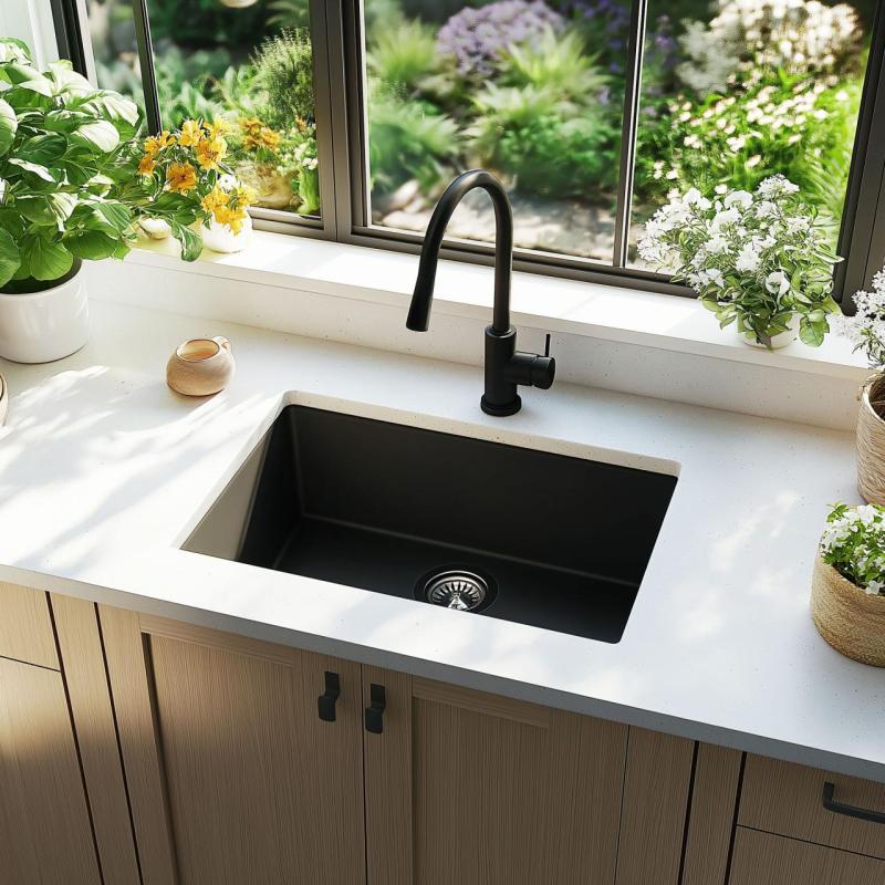 Ausmann Ceramic Ember Κεραμική Μαύρη Ένθετη Νεροχύτη - Επιφάνειας και Υποκατασκευής 54 x 40 εκ. με ανοξείδωτο βύσμα 1208970511