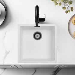 Λευκός Νιπτήρας 40x40 εκ. Επίπεδη Ενσωμάτωση, Επικαθήμενη και Υποκαθήμενη με Μεταλλική Βύσμα Gun Metal 1208970534