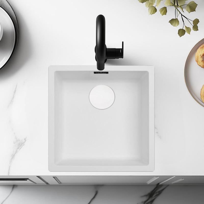 Λευκός Νιπτήρας 40x40 cm Υποκατασκευή, Επικατασκευή και Εντοιχισμός με Λευκό Βύσμα 1208970536