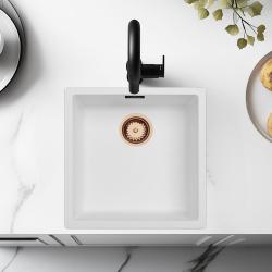 Λευκός Νιπτήρας 40x40 εκ. Εντοιχισμένος, Επιτοίχιος και Επιφανειακός με Χάλκινο Πώμα 1208970538