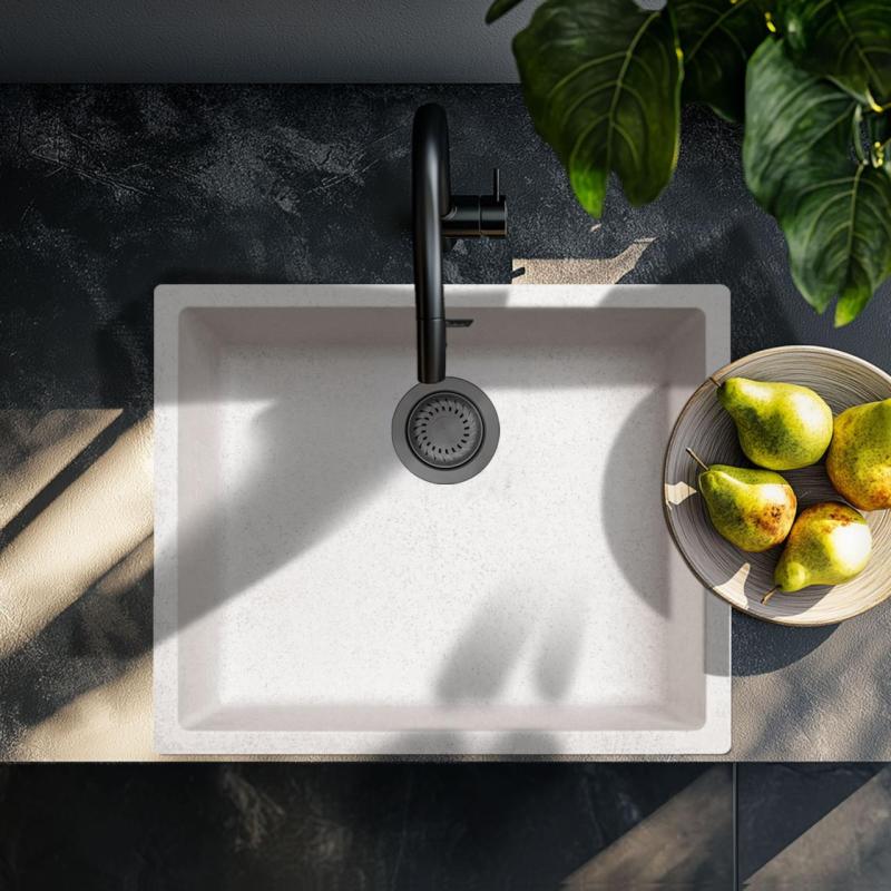 Άμμος Λευκό Κρεμ Νεροχύτης 50x40 εκ. Υποκατασκευή, Επικάλυψη και Ενσωματωμένη Κατασκευή με Gun Metal Τάπα 1208970544