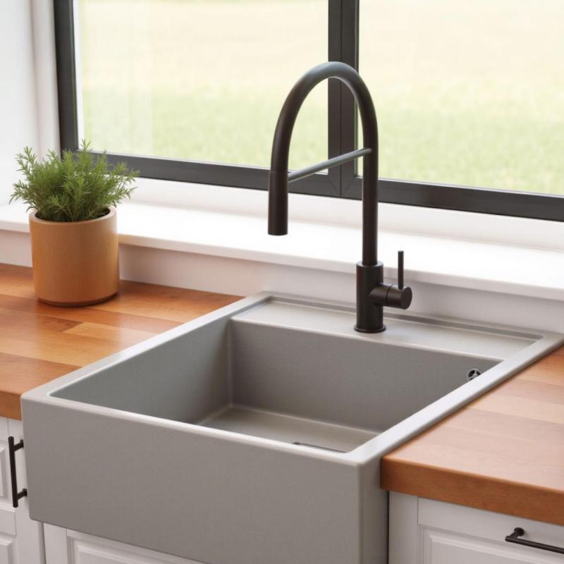 Graniteland Arno Γκρανίτης Γκρι Νεροχύτης ενδιάμεσης κατασκευής 582x620mm με ανοξείδωτο τετράγωνο βύσμα 1208970605