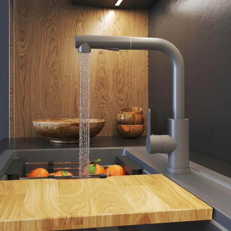 Graniteland Celeste Μπαταρία κουζίνας Γκρι με αποσπώμενο στόμιο και διπλή λειτουργία χειροκίνητο ντους 1208970663