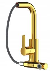 Graniteland Celeste Μπαταρία κουζίνας χρυσή με αποσπώμενο στόμιο και διπλή λειτουργία χειροκίνητης ντουζιέρας 1208970664