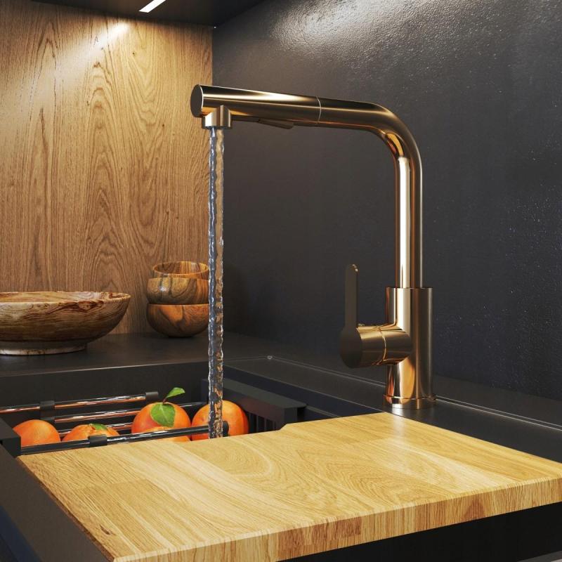 Graniteland Celeste Μπαταρία κουζίνας από χαλκό με αποσπώμενο στόμιο και διπλή λειτουργία χειροκίνητης ντουζιέρας 1208970665